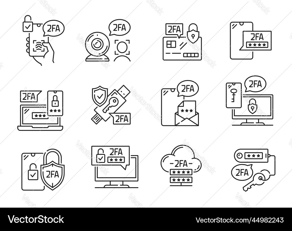 Two factor verification icons 2fa mobile password Two factor verification icons 2fa mobile password vector image