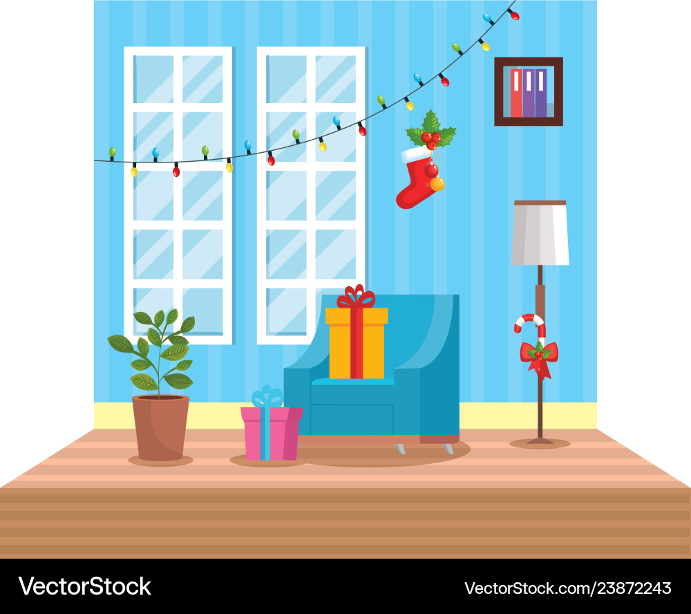 Wohnzimmer mit Weihnachtsdekoration Szene Wohnzimmer mit Weihnachtsdekoration Szene vektorbild