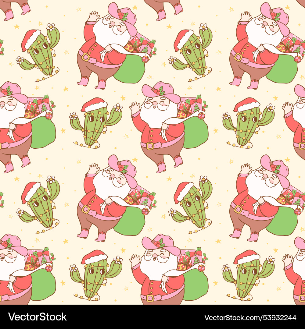 Christmas Cowboy Santa Pattern Vector Image