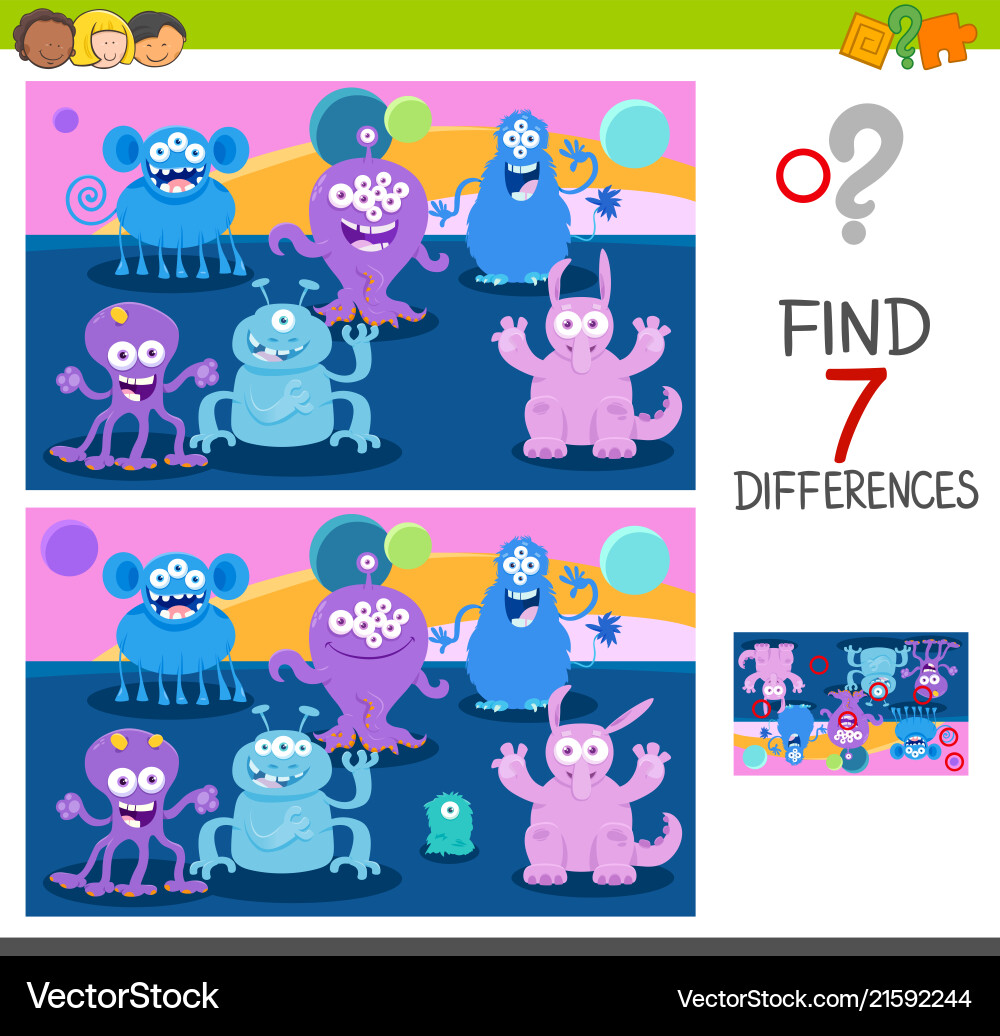 Find differences game with monsters Find differences game with monsters vector image