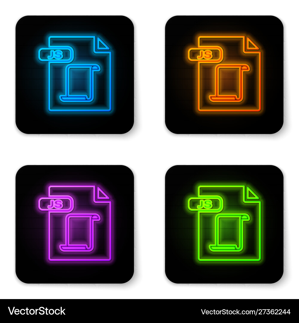 Glowing neon js file document download button Glowing neon js file document download button vector image