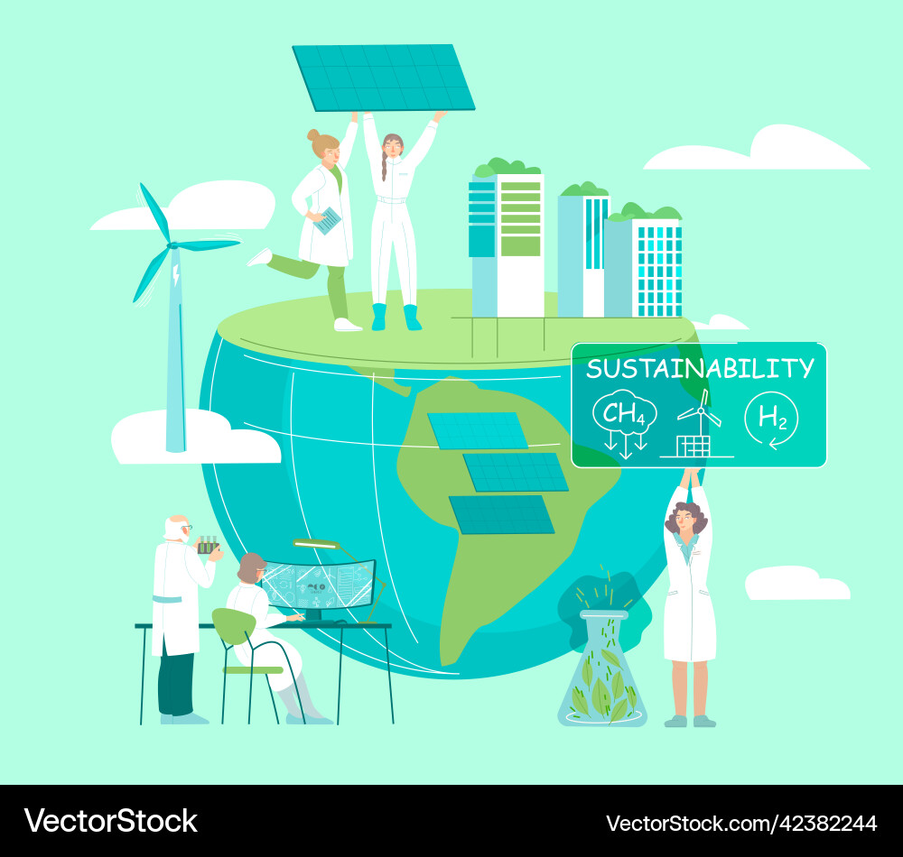 Group of scientists working on futuristic projects Group of scientists working on futuristic projects Vector Image