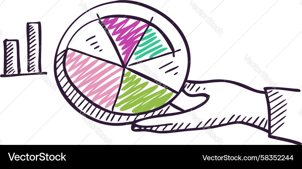 Hand with Pie Chart & Rising Bar Vector Image