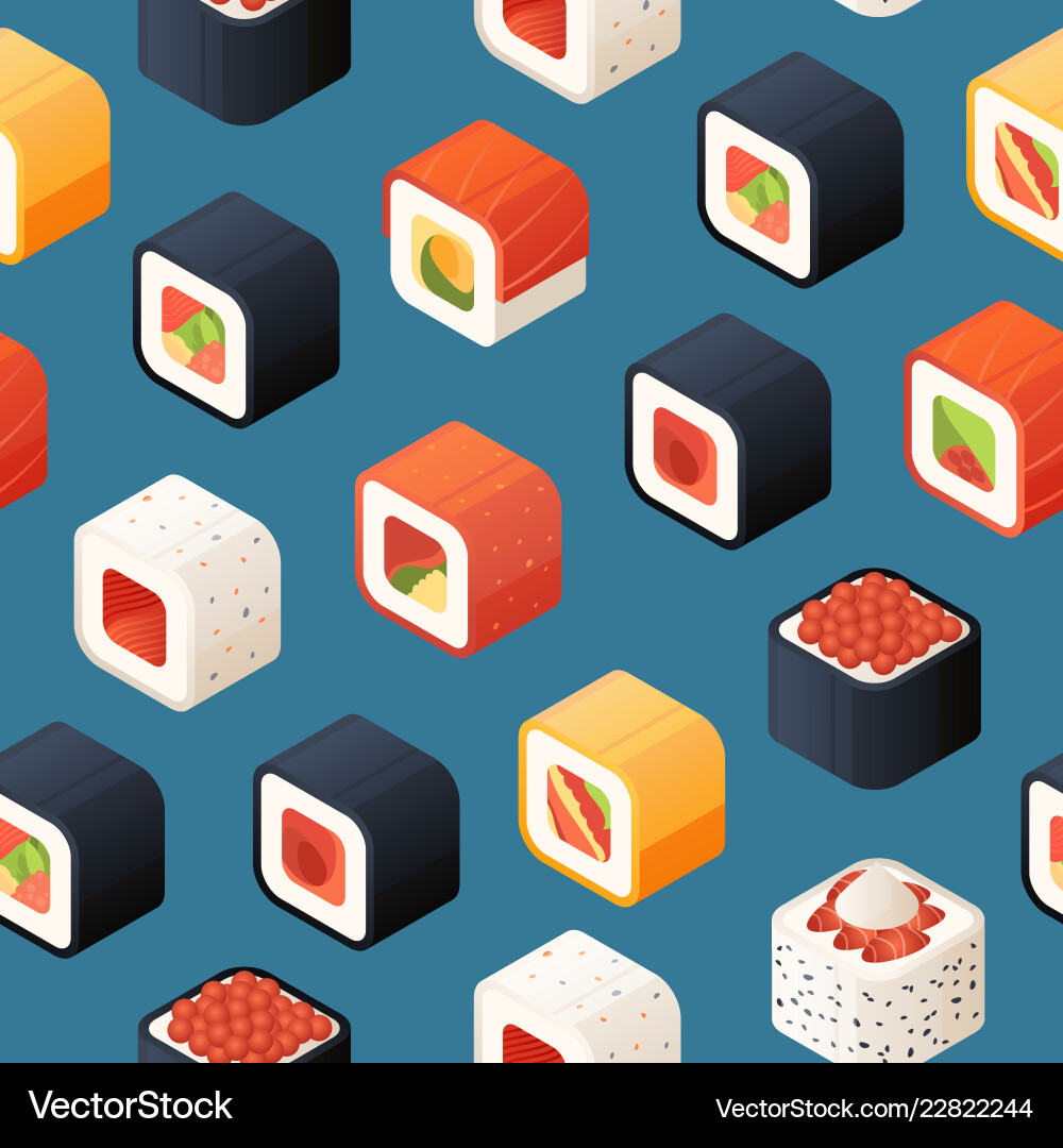 Isometric sushi pattern or background Isometric sushi pattern or background vector image