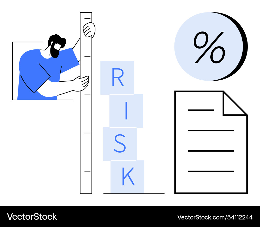 Man measuring risk levels with stacked blocks Man measuring risk levels with stacked blocks vector image