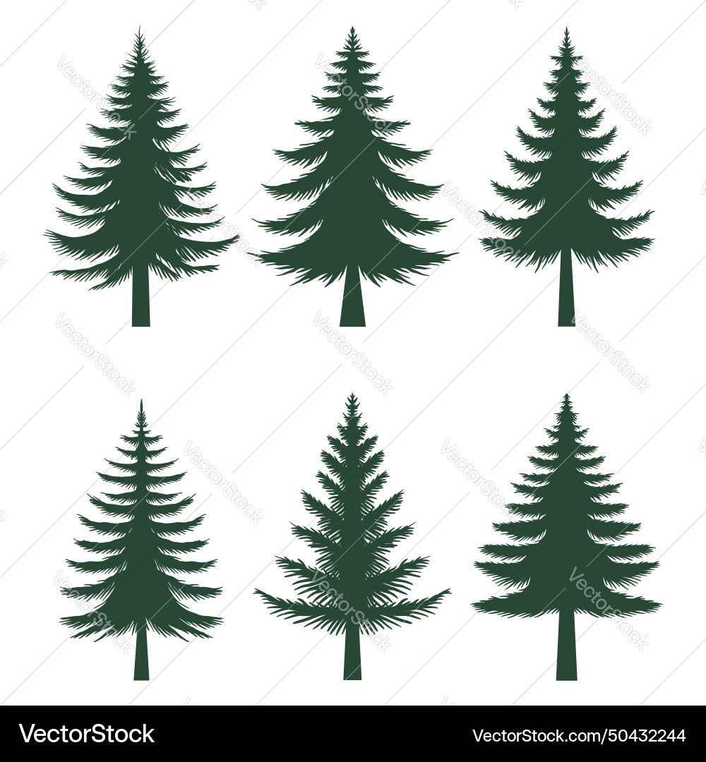 Pine tree silhouette set collection Royalty Free Vector