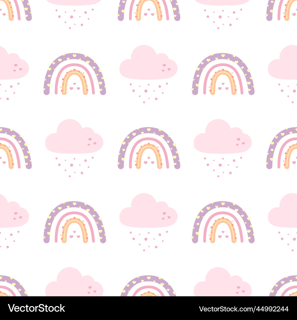 Printseamless pattern with rainbows and clouds vector image