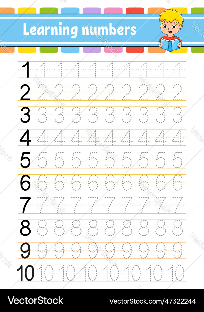 Trace and write numbers handwriting practice Trace and write numbers handwriting practice vector image