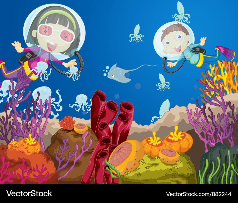 Underwater Children Diving Vector Image