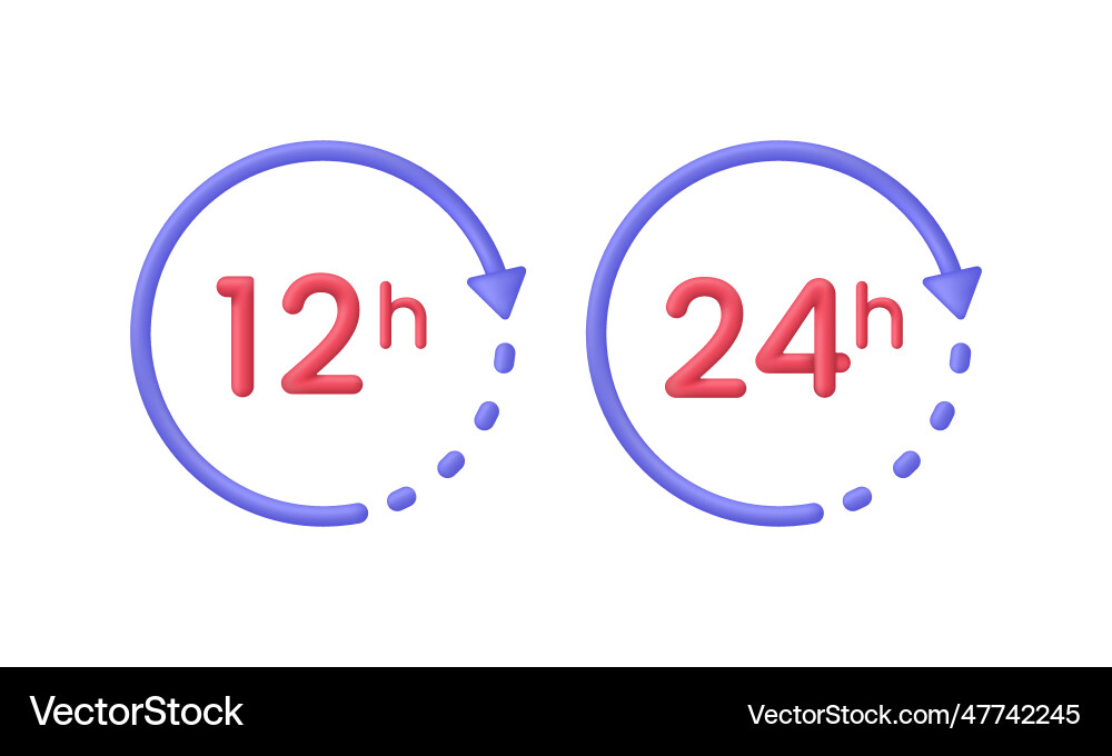 3d set of alarm clock 12 and 24 hours icon 3d set of alarm clock 12 and 24 hours icon vector image