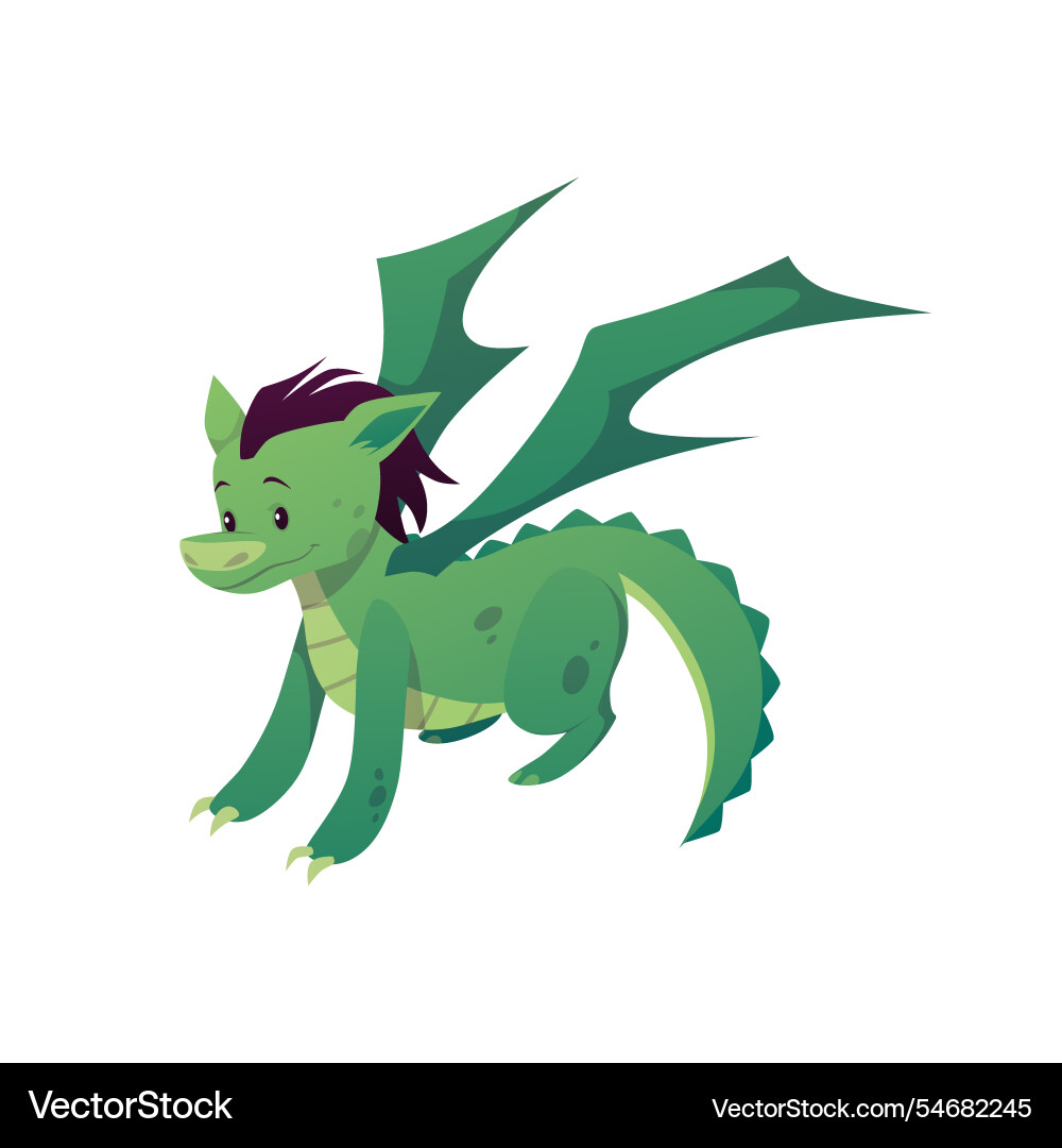 Cartoon cute green dragon child with wings funny Cartoon cute green dragon child with wings funny vector image