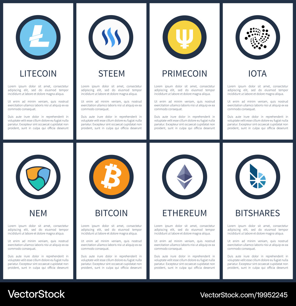 Cryptocurrency symbols with sample texts posters – Royalty-Free Vector |  VectorStock