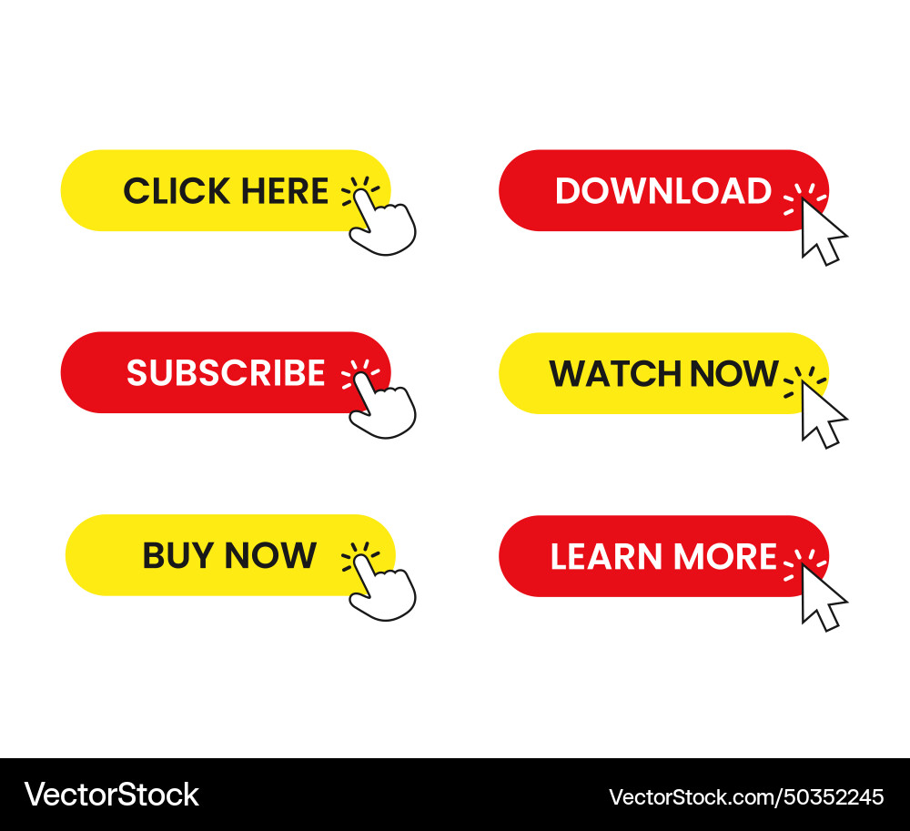 Different web buttons with cursor Different web buttons with cursor Vector Image