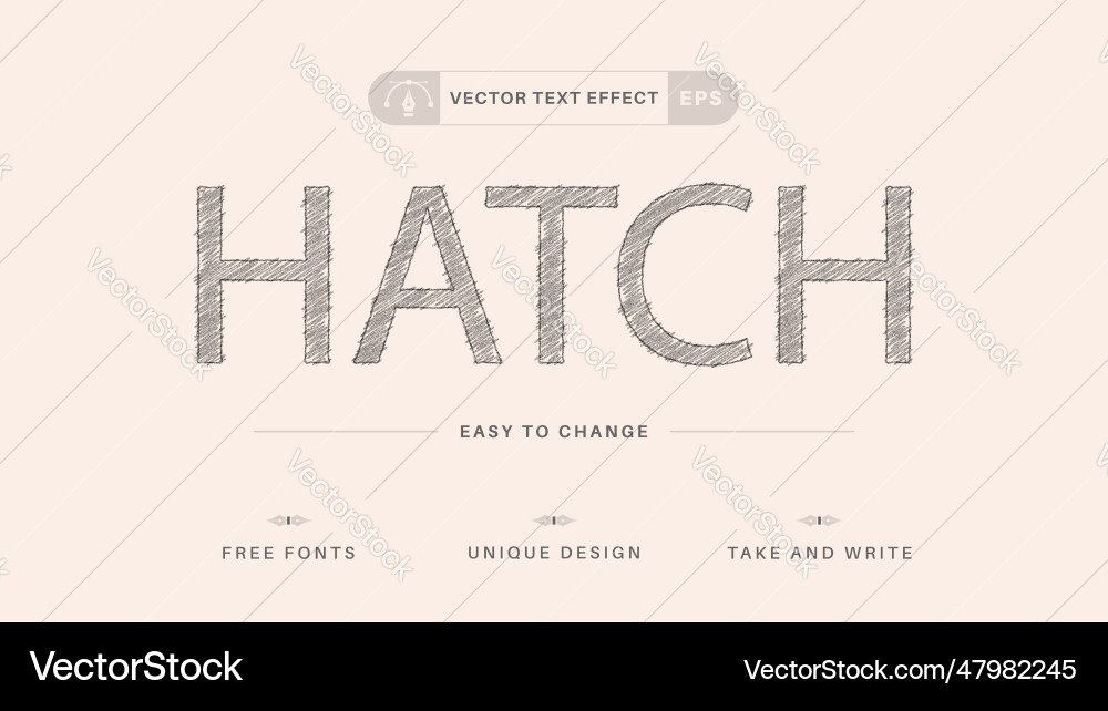 Hatching pencil - editable text effect font style Hatching pencil - editable text effect font style vector image