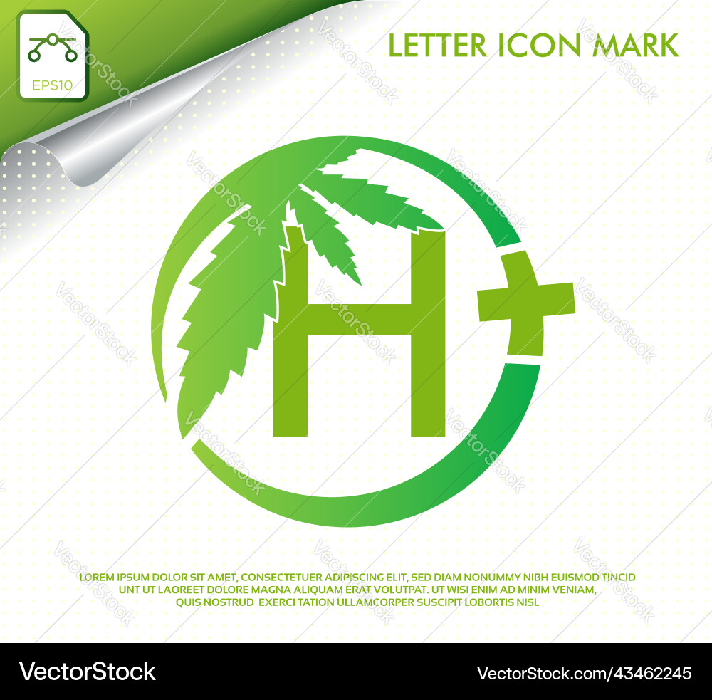 Letter h with green cannabis leaf logo design Letter h with green cannabis leaf logo design vector image