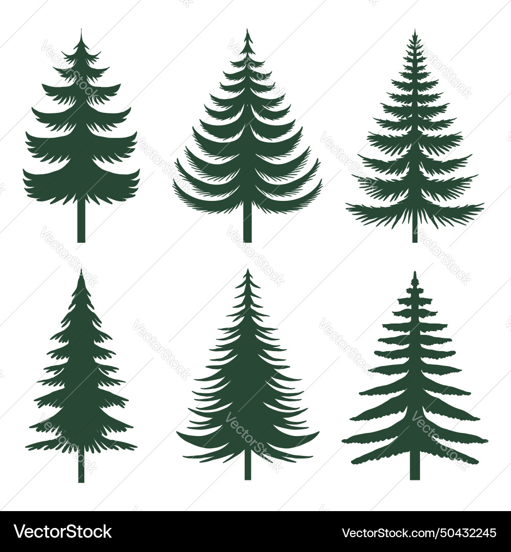Pine tree silhouette set collection Royalty Free Vector