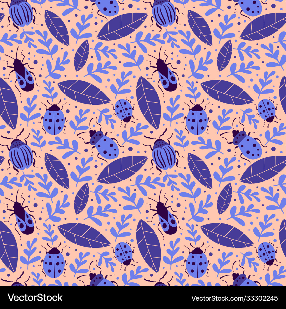 Seamless pattern with bugs on pink background Vector Image