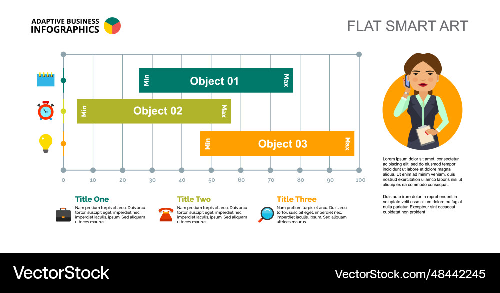 Three objects chart slide template Three objects chart slide template vector image