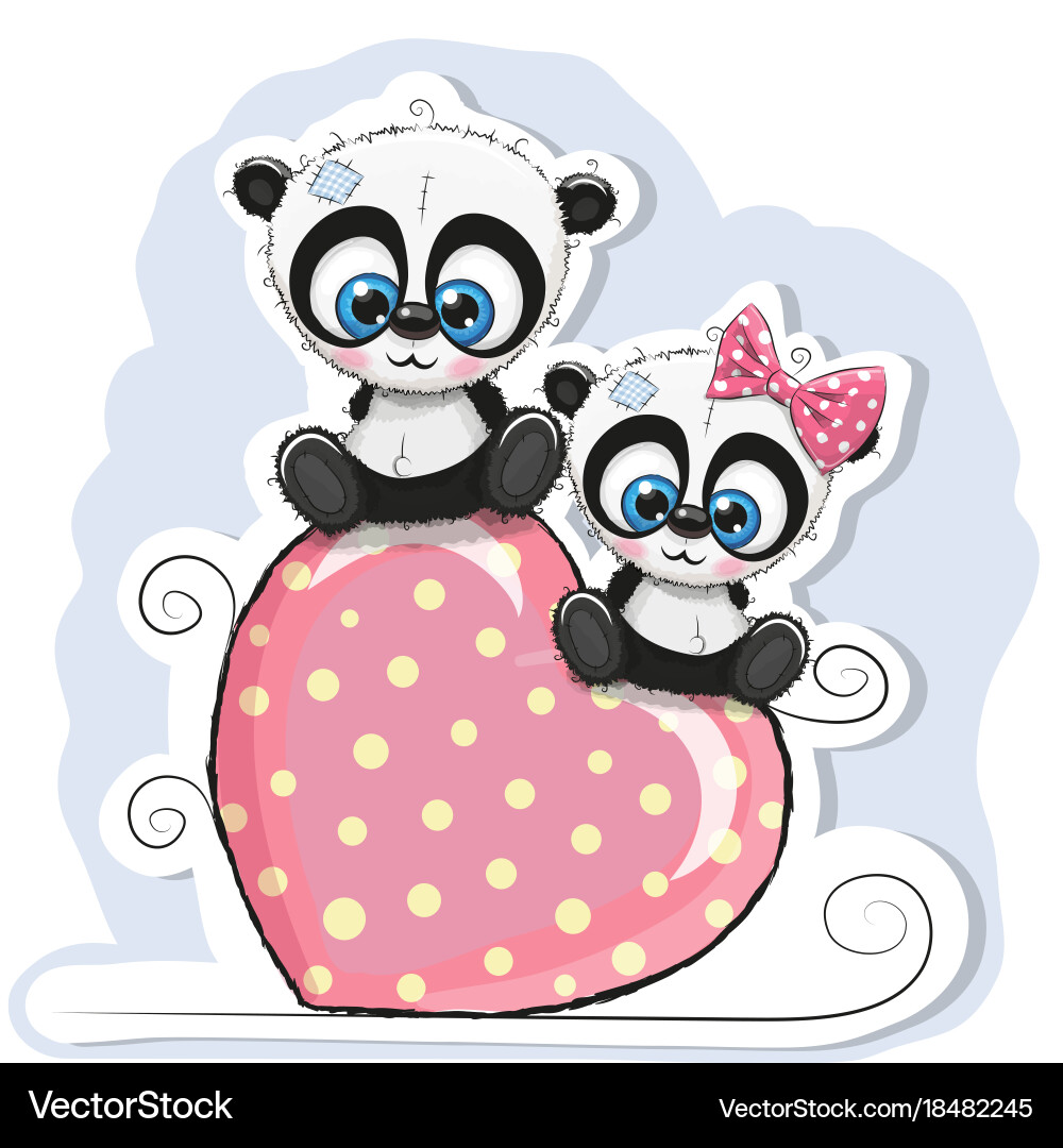 Two pandas is sitting on a heart vector image