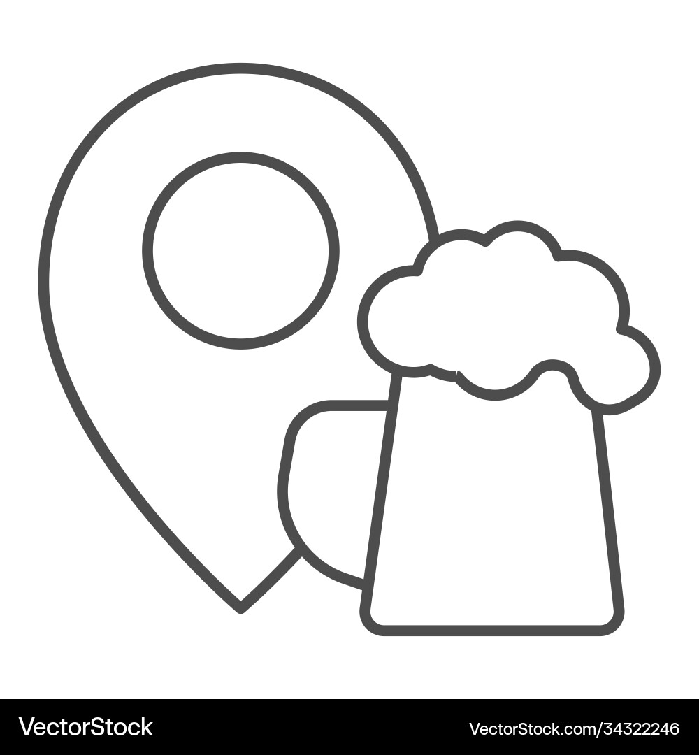 Becher Bier und Standortmarker Dünne Linie Icon Becher Bier und Standortmarker Dünne Linie Icon vektorbild