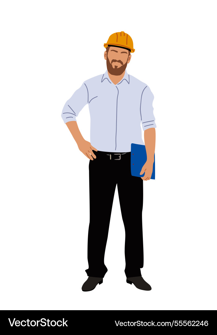 Business man builder engineer standing with folder Business man builder engineer standing with folder vector image