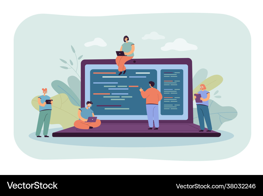 Cartoon winzige junge Programmierer und Programmierer arbeiten Cartoon winzige junge Programmierer und Programmierer arbeiten vektorbild