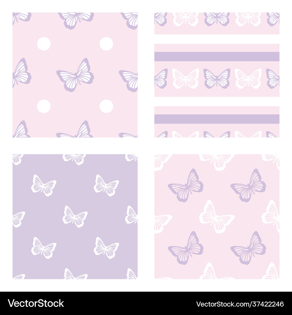 Cute pattern set with butterflies four patterns Vector Image