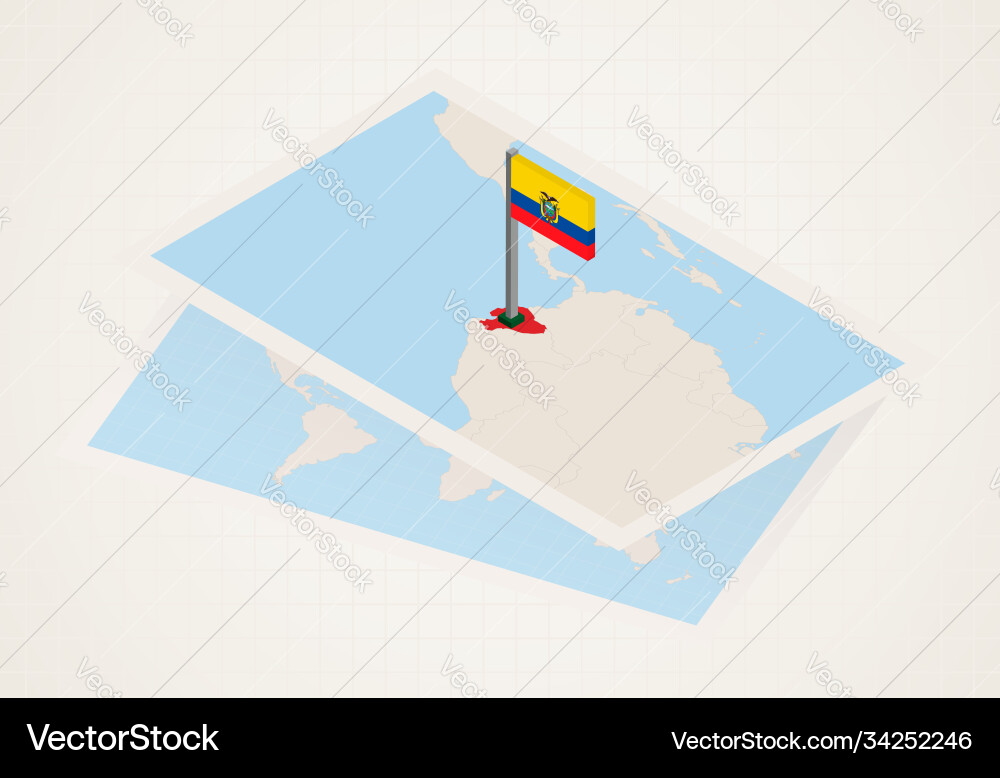 Ecuador selected on map with isometric flag Vector Image