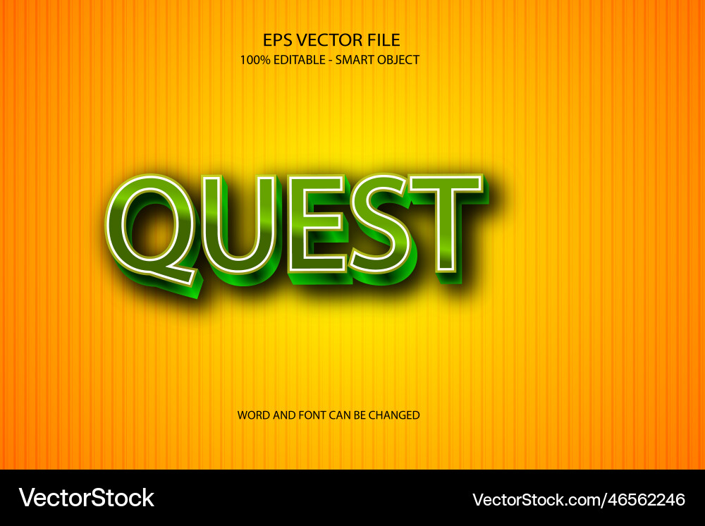 Editable realistic 3d quest text effect vector image