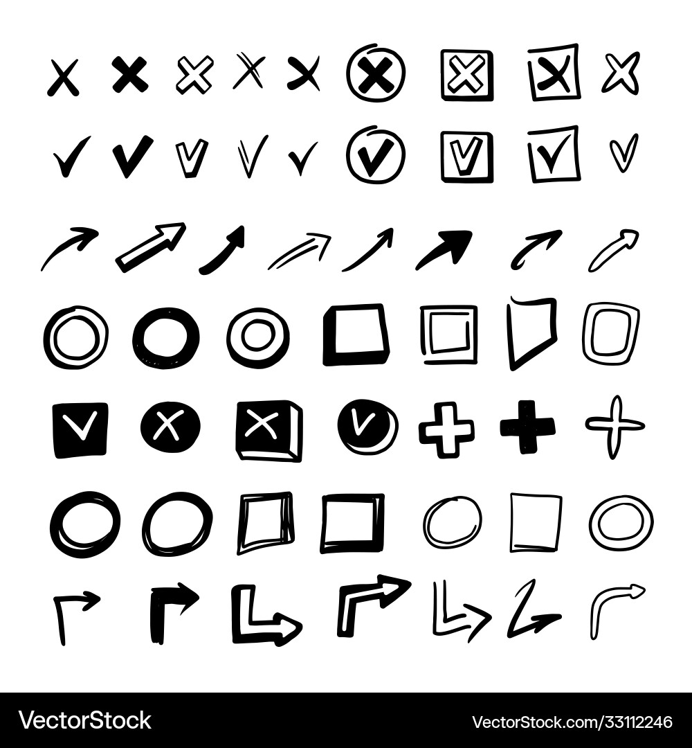 Hand drawn doodle style check mark set isolated Vector Image