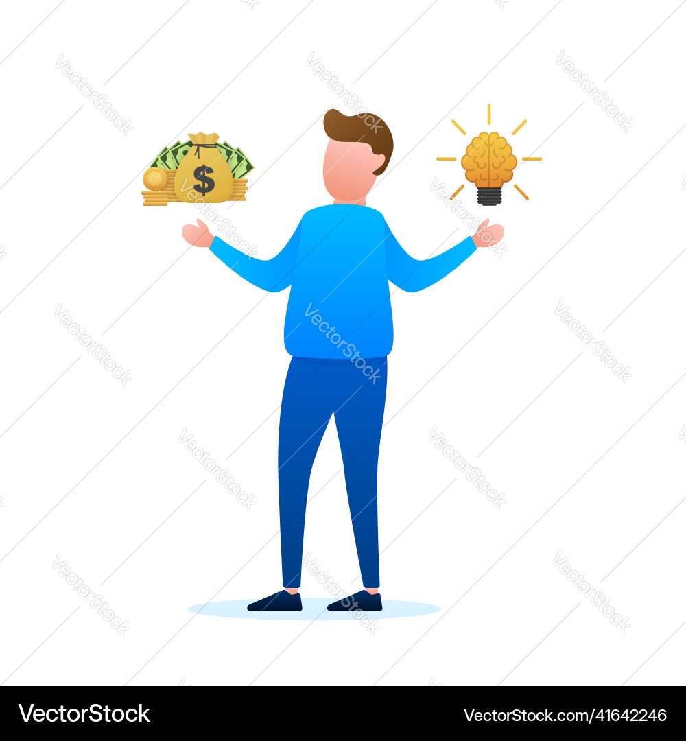 Man choosing between two options idea and money Vector Image