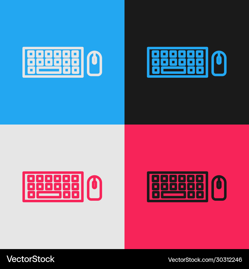 Pop art line computer keyboard and mouse icon Pop art line computer keyboard and mouse icon vector image