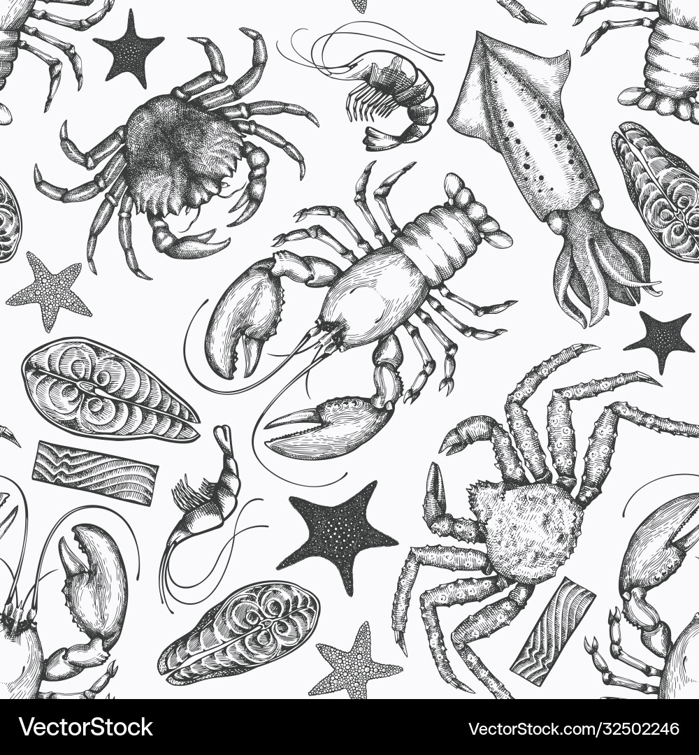 Seafood nahtlose Muster hand gezogen Seafood nahtlose Muster hand gezogen vektorbild