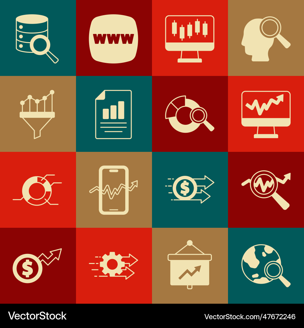 Set search globe data analysis monitor Set search globe data analysis monitor vector image