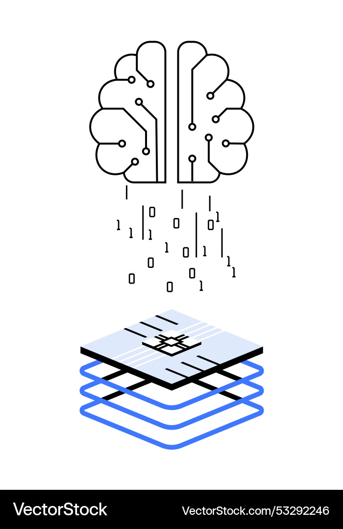 Stylized brain with binary code dropping Stylized brain with binary code dropping vector image