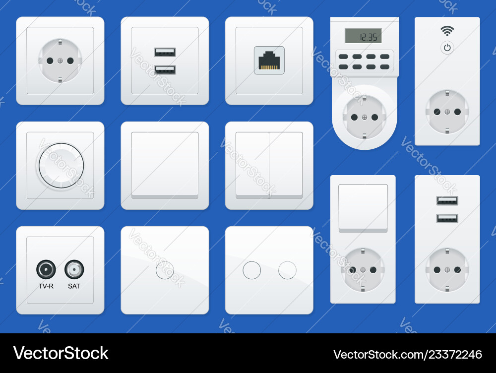 Switches and sockets set all types ac power vector image
