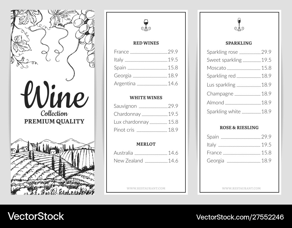 Wine menu card template grape sketch Wine menu card template grape sketch vector image