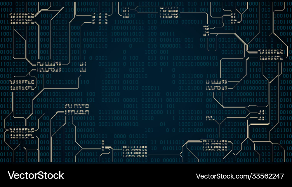 Abstract electronic circuit board with binary Abstract electronic circuit board with binary vector image