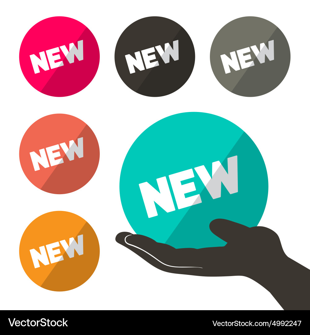 Circle new tags set with one in hand isolated vector image