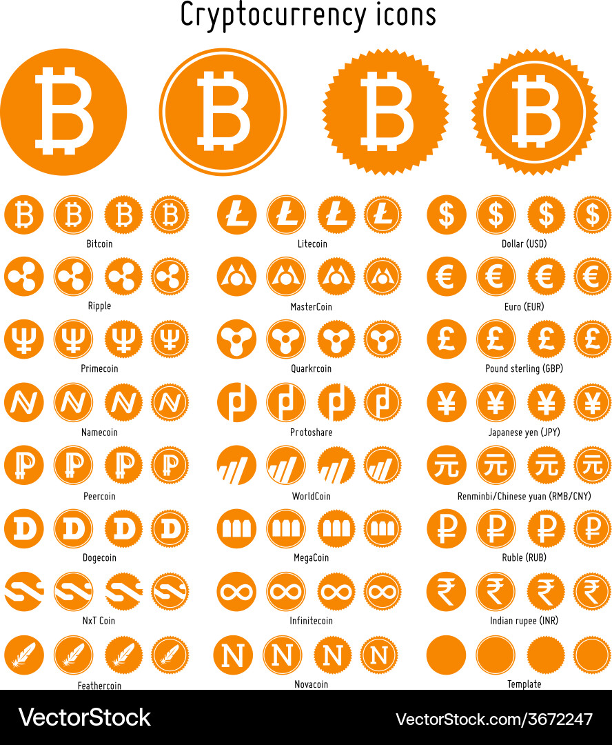 Cryptocurrency Symbol Icons – Royalty-Free Vector | VectorStock
