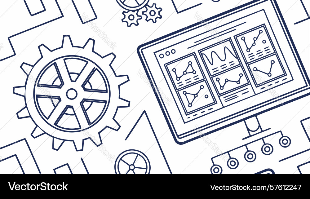 Digital dashboard with gears and data for tech vector image
