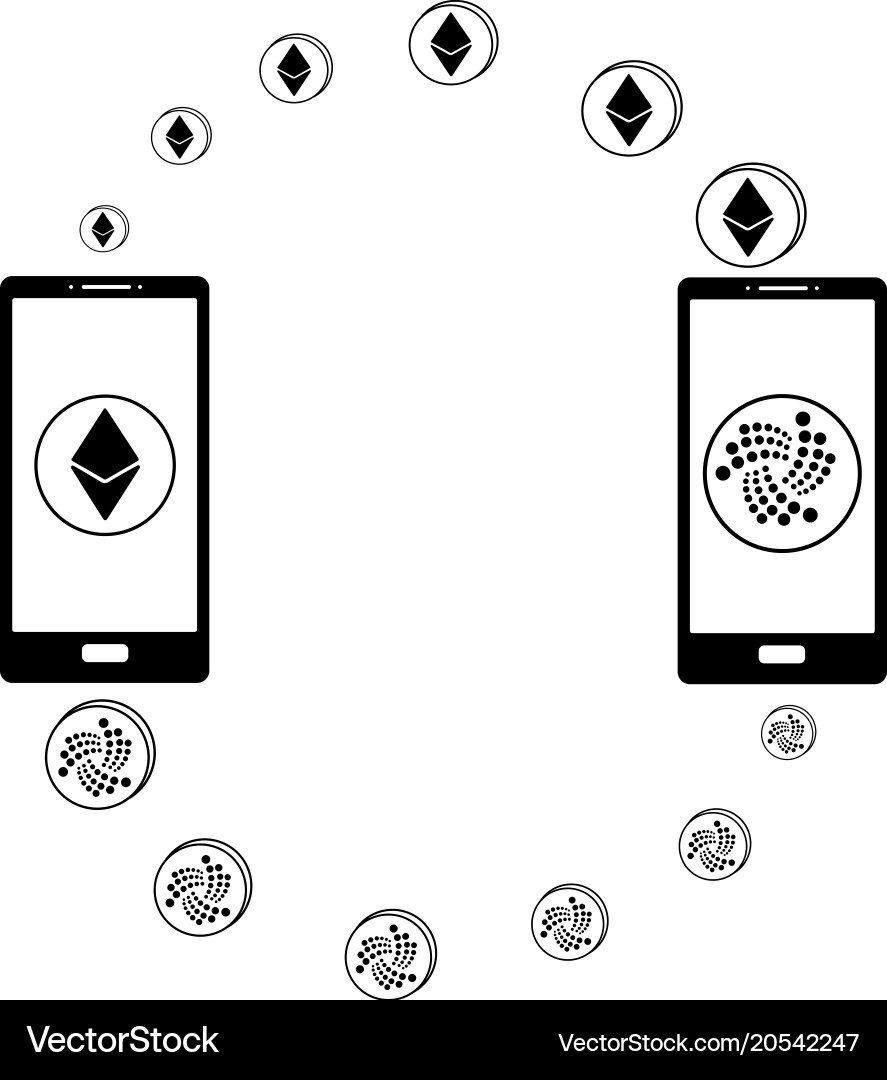 Exchange between ethereum and iota in the phone vector image