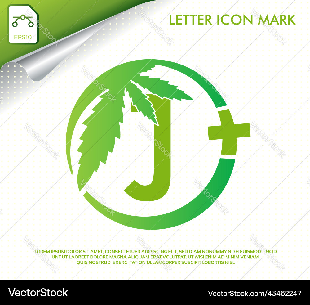 Letter j with green cannabis leaf logo design Letter j with green cannabis leaf logo design vector image