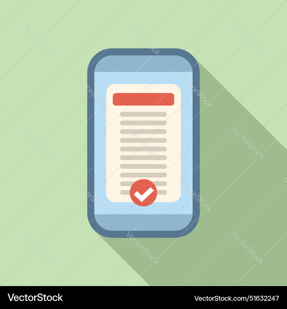 Mobile phone showing validated document with check Vector Image