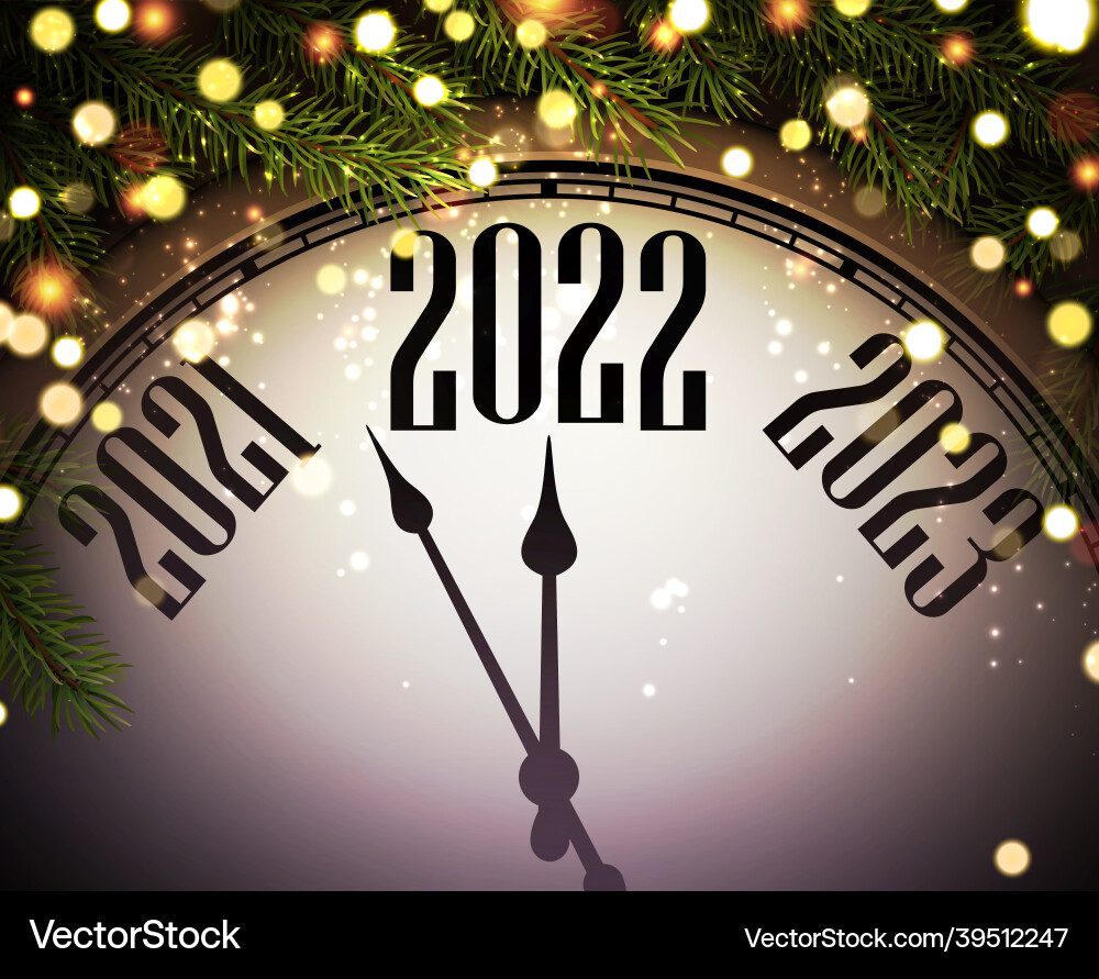 New year clock showing 2022 with fir branches New year clock showing 2022 with fir branches Vector Image