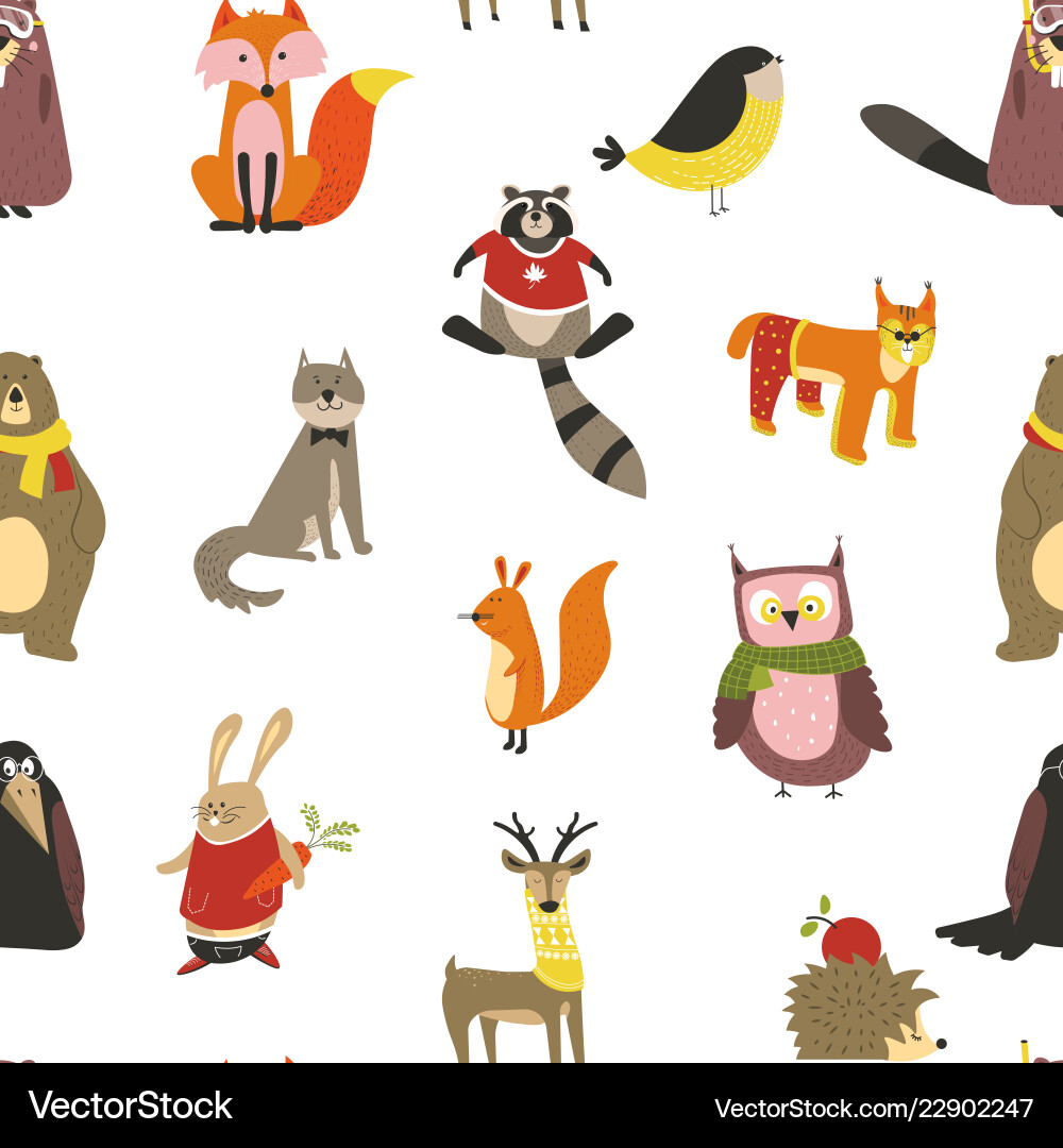 Raccoon and wolf fox owl bird wearing scarf Raccoon and wolf fox owl bird wearing scarf vector image