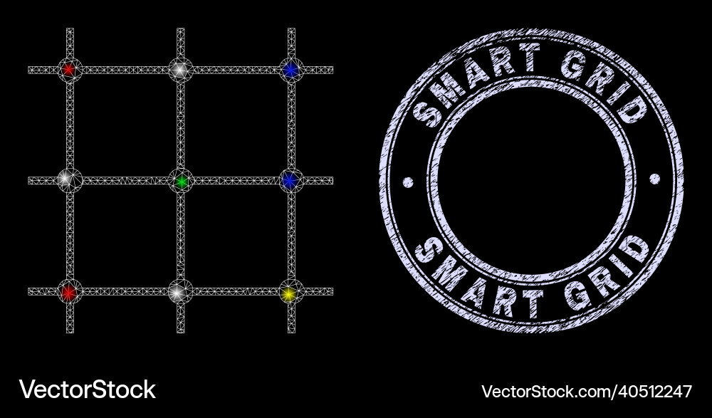 Scratched smart grid badge and illuminated net Scratched smart grid badge and illuminated net Vector Image