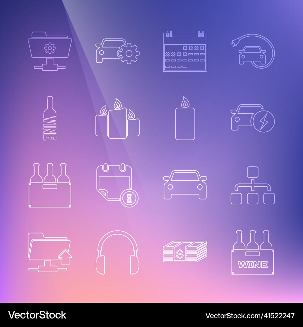 Set line bottles of wine in box hierarchy vector image