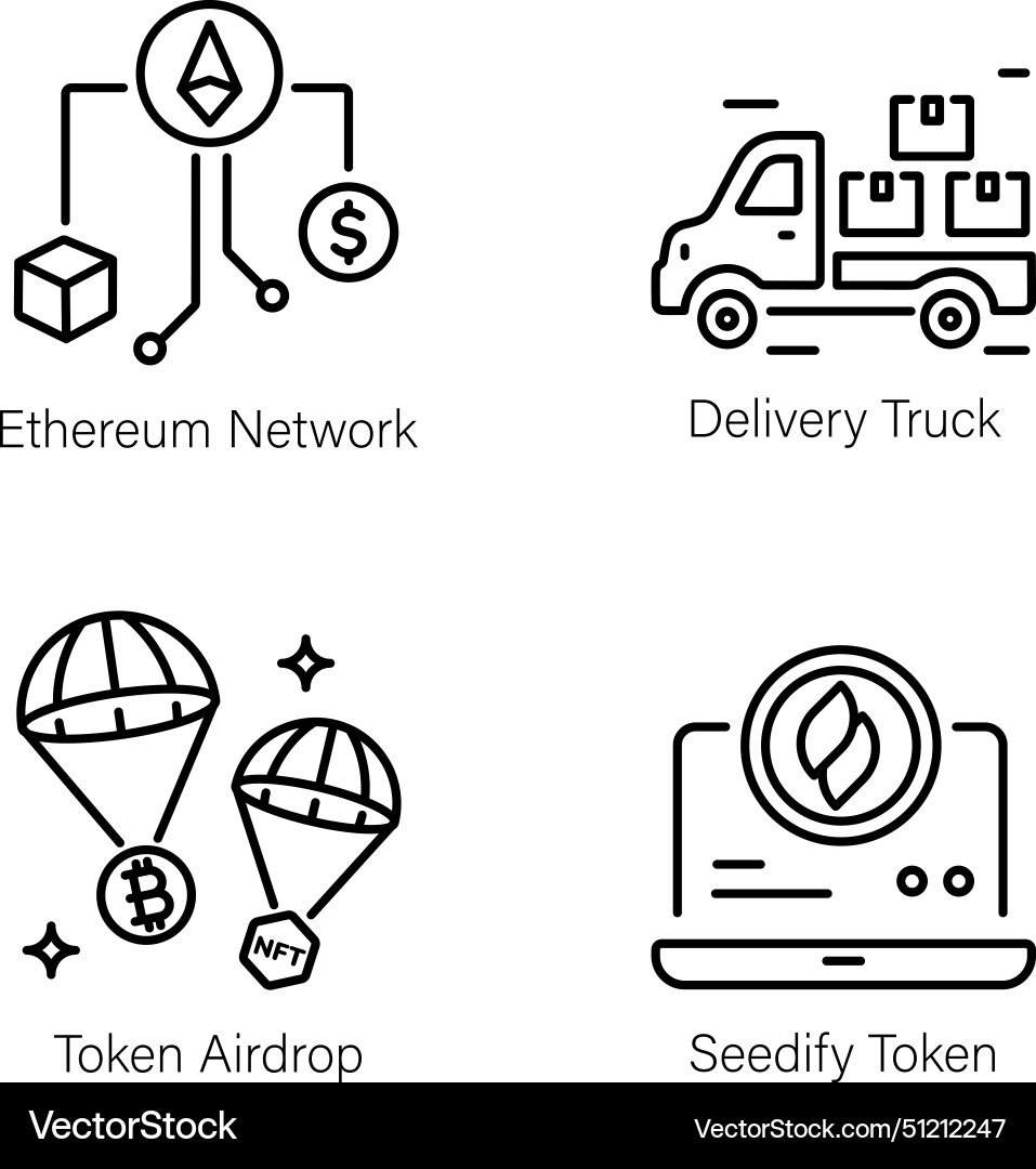 Set of nft tokens linear style icons Vector Image