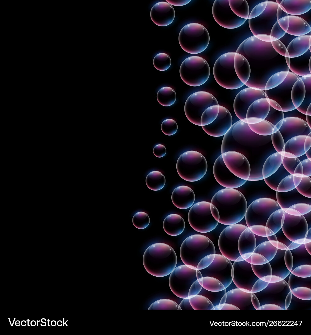 Shiny bubbles on black background with text space Vector Image